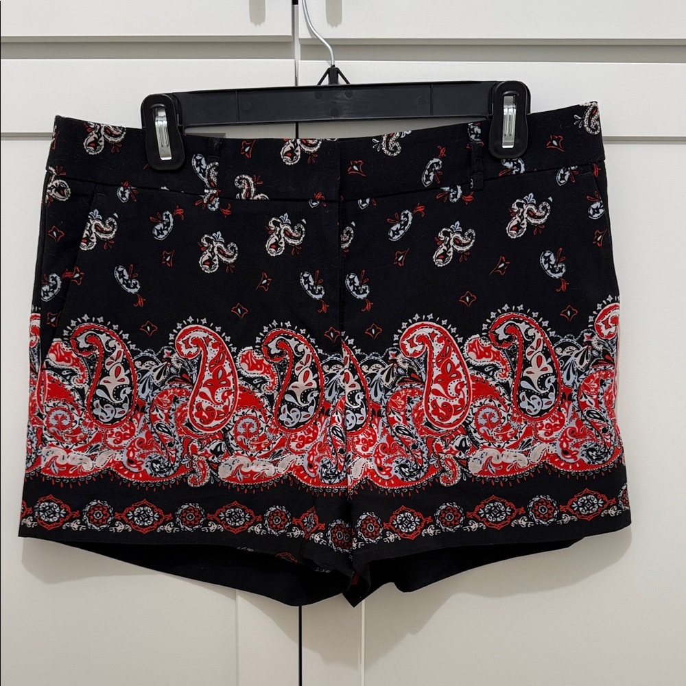 LOFT Black and Red Paisley Dress Shorts